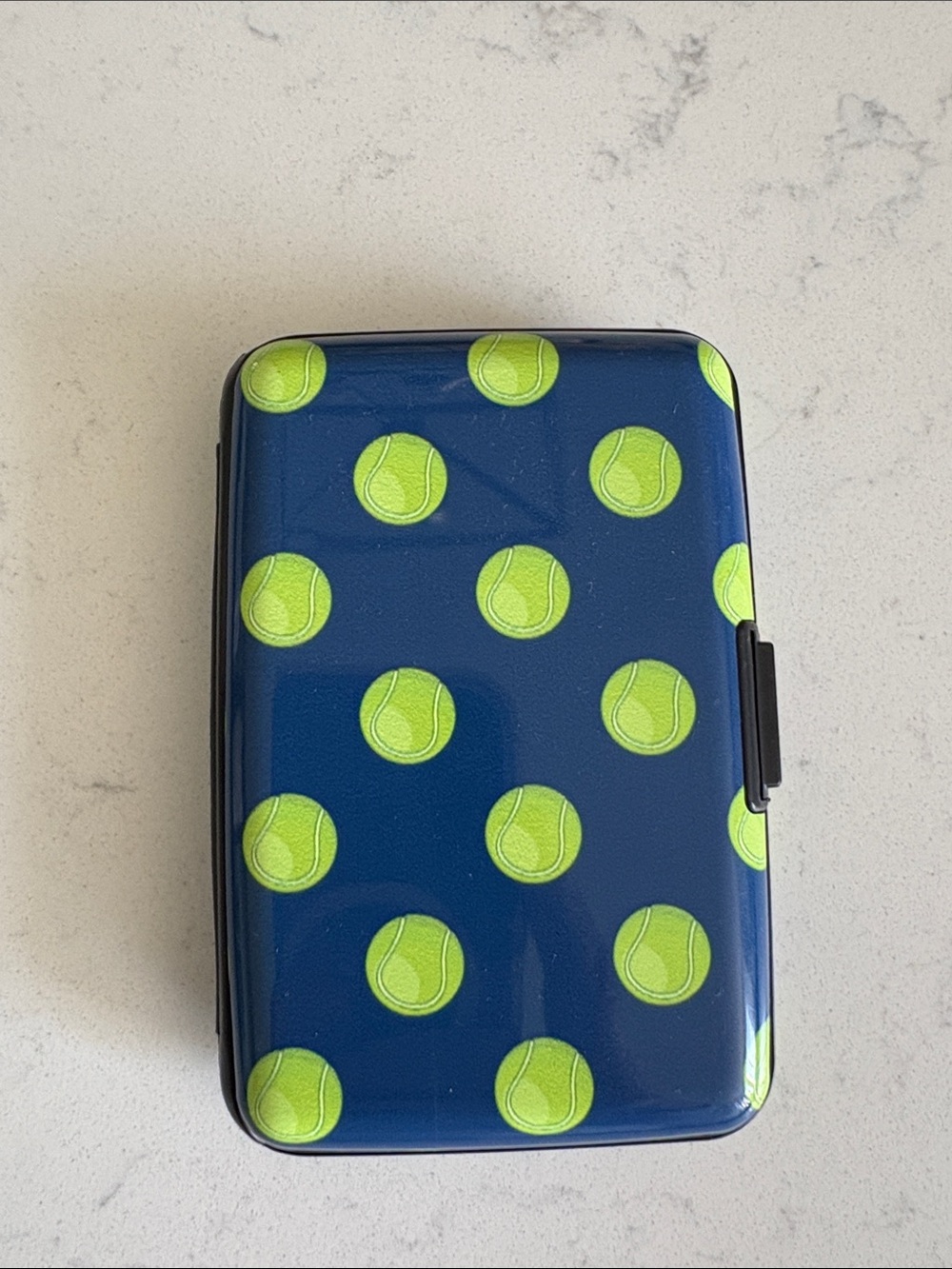 Navy Card Case with Neon Tennis Ball Print